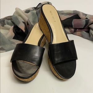 Nine West “Confetty” Blk Leather Slide Sandals Sz9